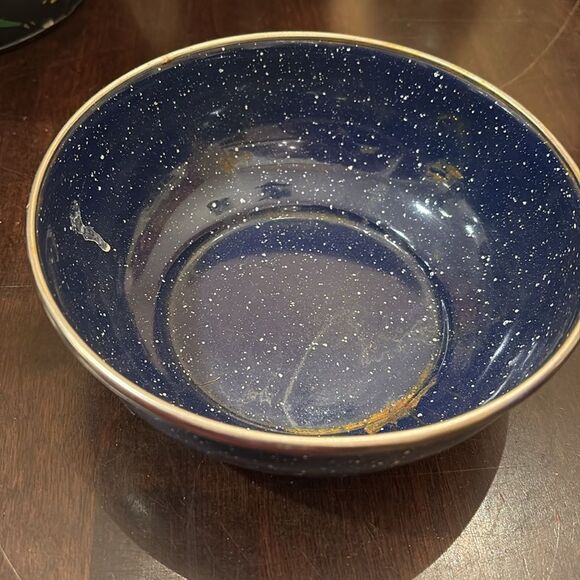 Vintage Blue white speckled enamelware bowl - Picture 2 of 3